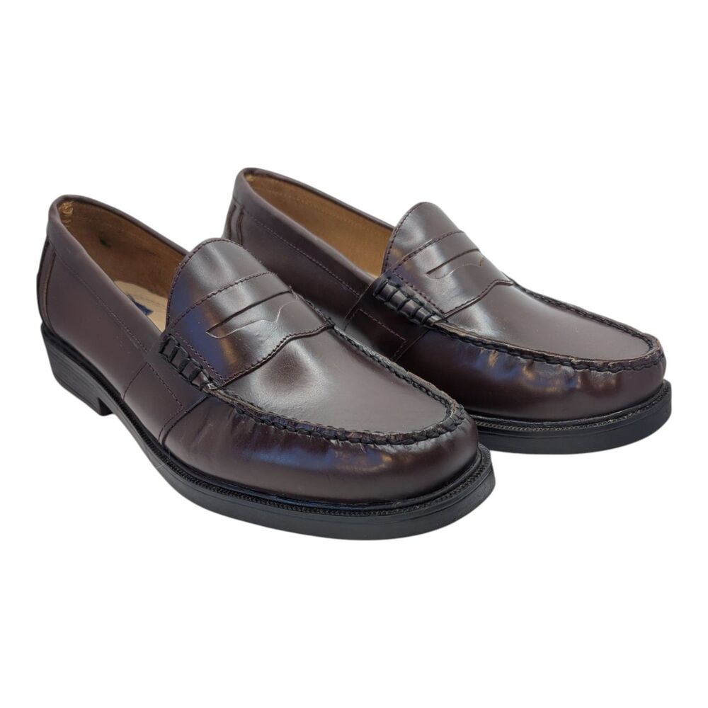 Men's Nunn Bush Lincoln Moc Toe Penny Loafers Burgundy Leather Dress Shoes 13M